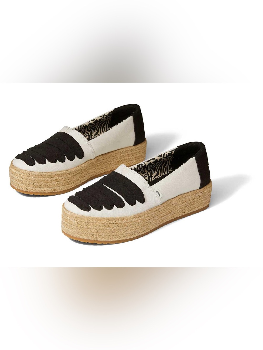 TOMS Size 10 Women's valencia White and Black Espadrille Platform Slip-On